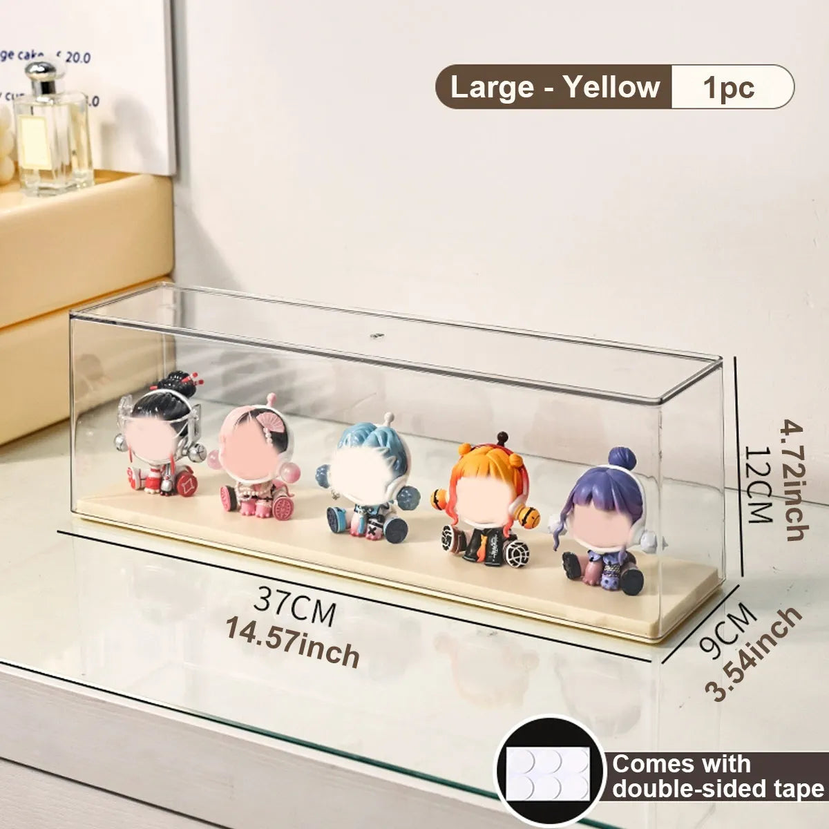 Transparent doll display cabinet, dust-proof storage box for collectibles, doll and doll display rack, stackable storage box Oasis Select Large - Yellow