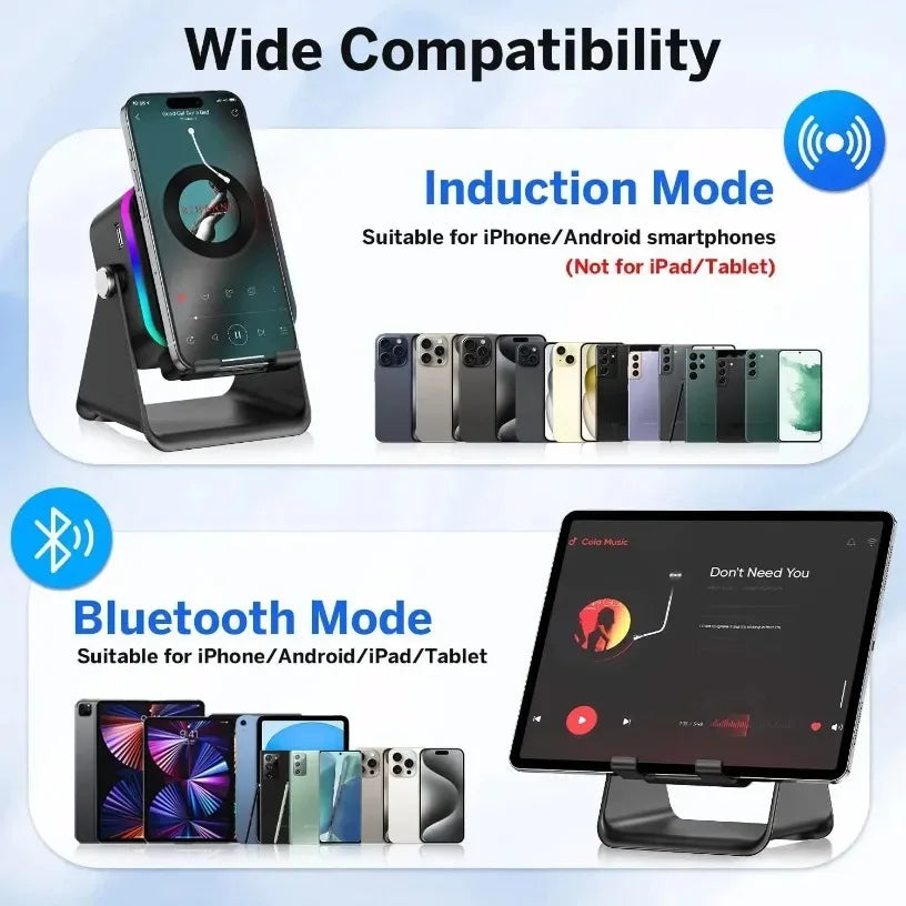 5 In 1 Auto-induction Wireless Bluetooth 5.3 Speaker HIFI Sound Portable Phone Holder Speaker with RGB Lights Oasis Select