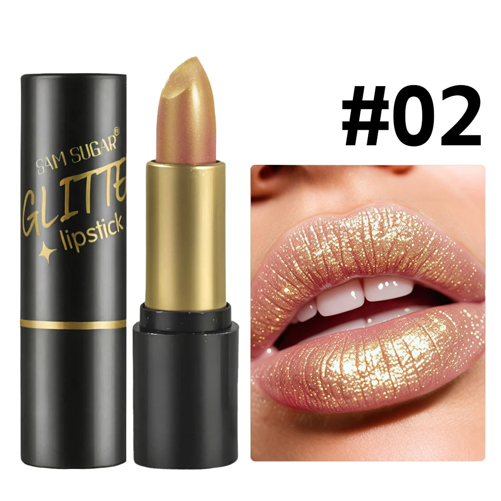 SAM SUGAR Pearlescent Shimmer Lipstick – Waterproof & Moisturizing