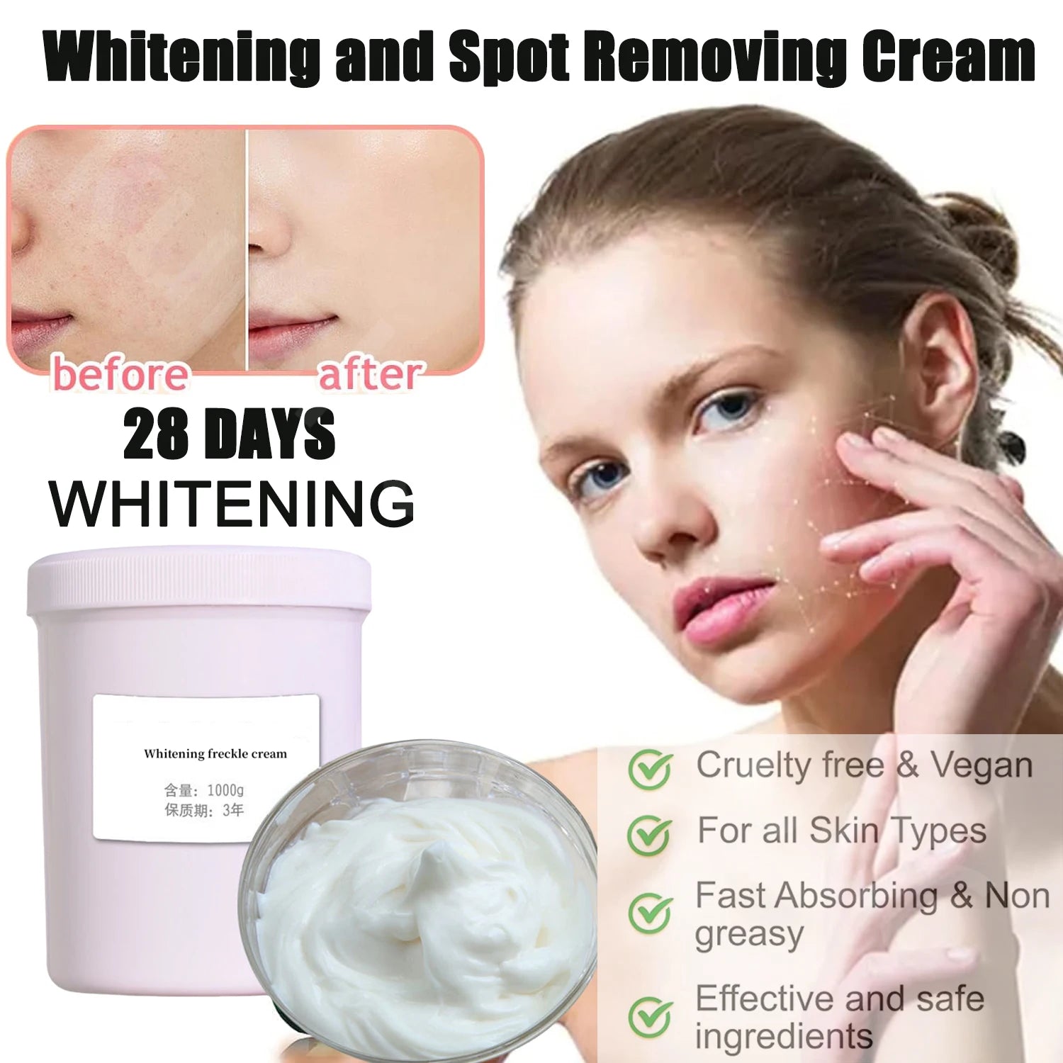 Original Whitening Freckles Face Cream Corrector Fade Dark Spots Melasma Inhibit Melanin Lighten Skin Hydrating Beauty Skincare Oasis Select 1000g