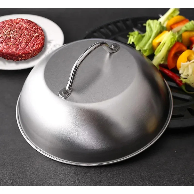 Stainless Steel Basting Cover Heatproof Round Cheese Melting Dome Burger Cover Meal Food Cover Kitchen Cooking Supplies Oasis Select