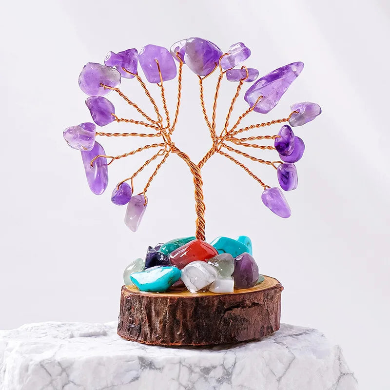 Lucky Mini Tree Natural Crystal Wire Winding Amethyst Citrine Gravel Home Office Feng Shui Decoration Crafts Money Trees Gifts Oasis Select 14