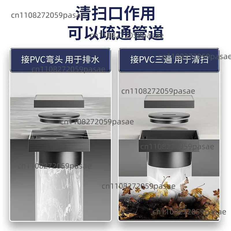 Tile-Inlay Stainless Steel Floor Drain Cleaning Access Port