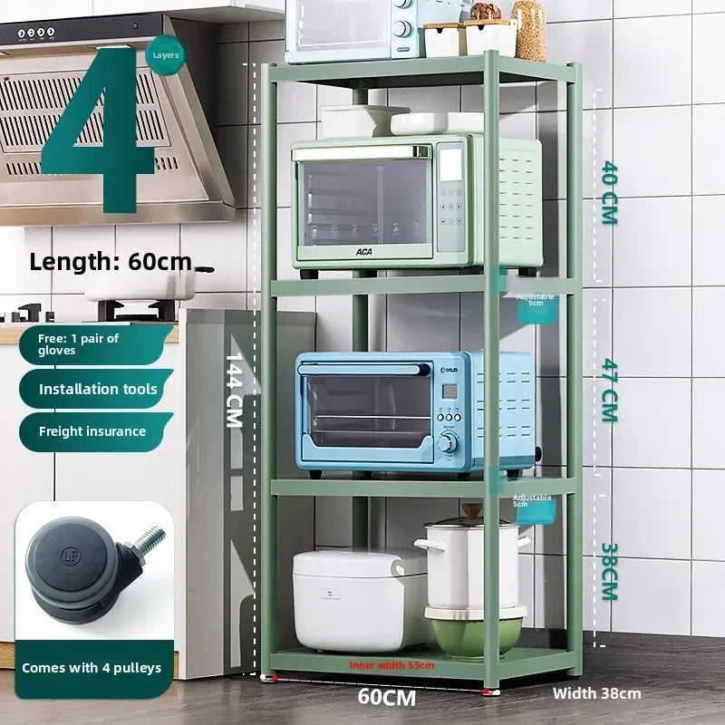 Multi-functional Kitchen storage rack Floor-to-ceiling multi-layer storage rack Stainless steel microwave oven rack Pot rack Oasis Select Green-4-60