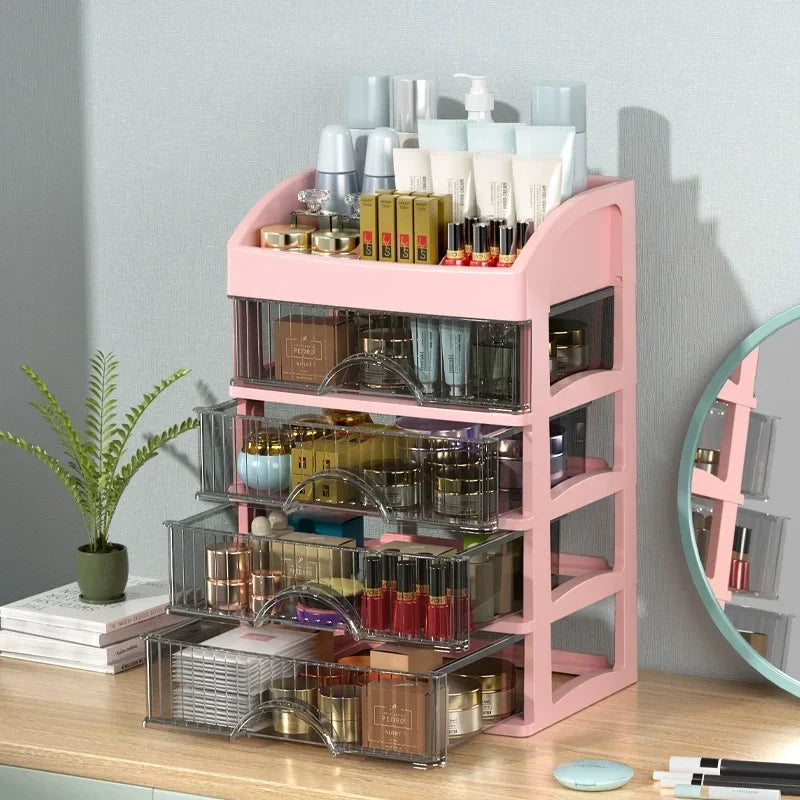 1pc Drawer Makeup Organizer Large Capacity Plastic Makeup Storage Box Lipstick Holder Large Capacity Office Supplies Storage Box Oasis Select 5 layer pink b