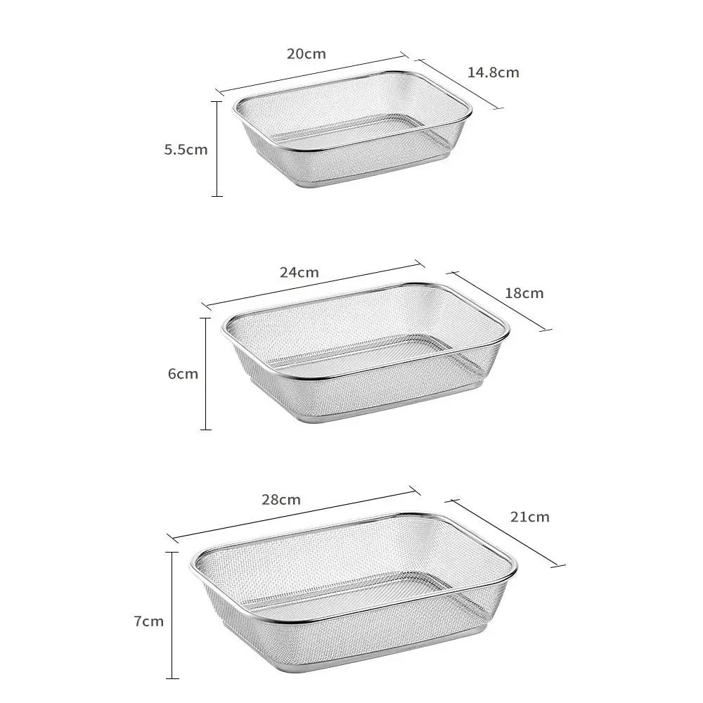 Simple Square Drain Basket Stainless Steel Hollow Out Rice Washing Basin Thickened Kitchen Storage Basket Oasis Select