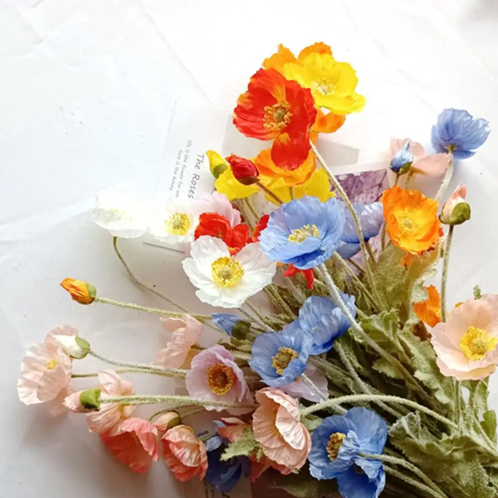 Bridal Real Touch Realistic Gorgeous Flocking Stem Faux Bouquet Silk Plants Fake Poppies Flowers Artificial Papaver Rhoeas Oasis Select