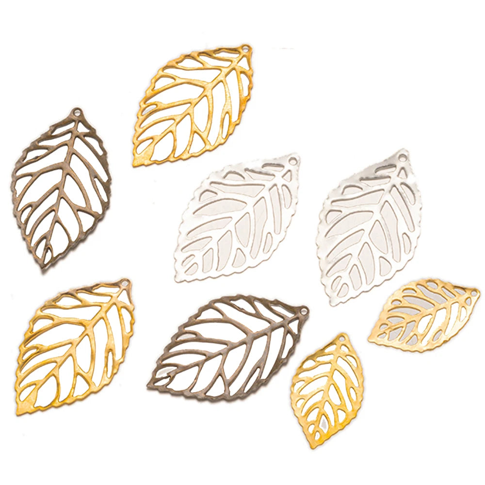 50pcs 3 Size Hollow Gold Tree Leaf Charms Pendants Beads for DIY Necklace Bracelet Jewelry Making Findings Oasis Select