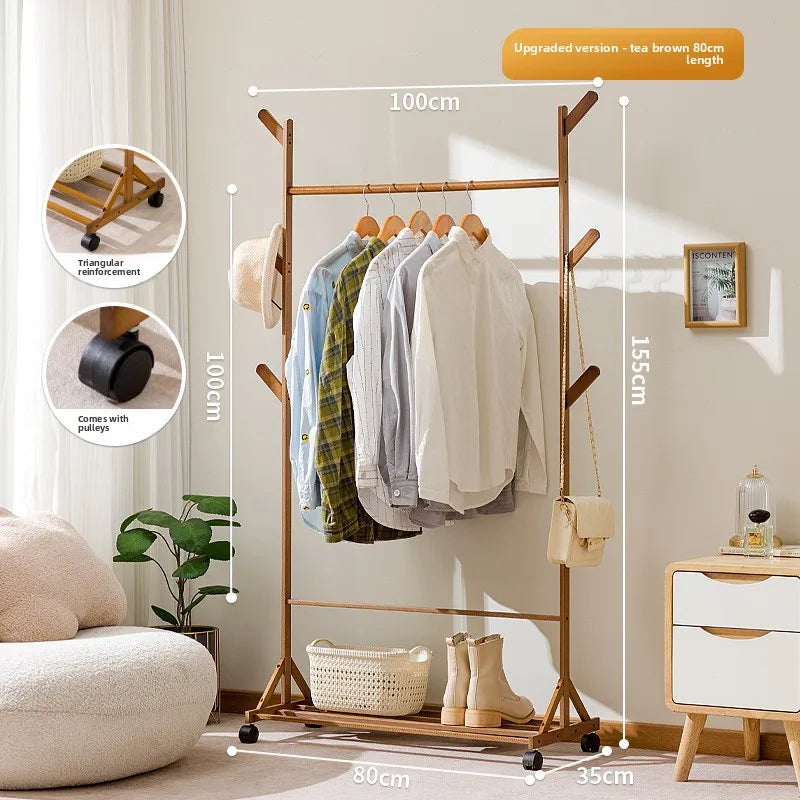 Simple coat rack Hanging hanger Floor to ceiling Living room Bedroom hanger Children's creative solid wooden clothes rack Oasis Select SJ brown 80