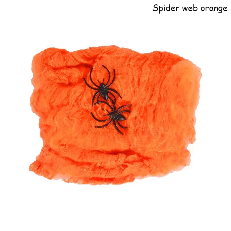 1-20PCS Halloween Decoration Stretchy Spider Web Cotton Cobweb Horror Prop for Haunted House Bar Party Scene Scary Decor Use Oasis Select Orange 1PC