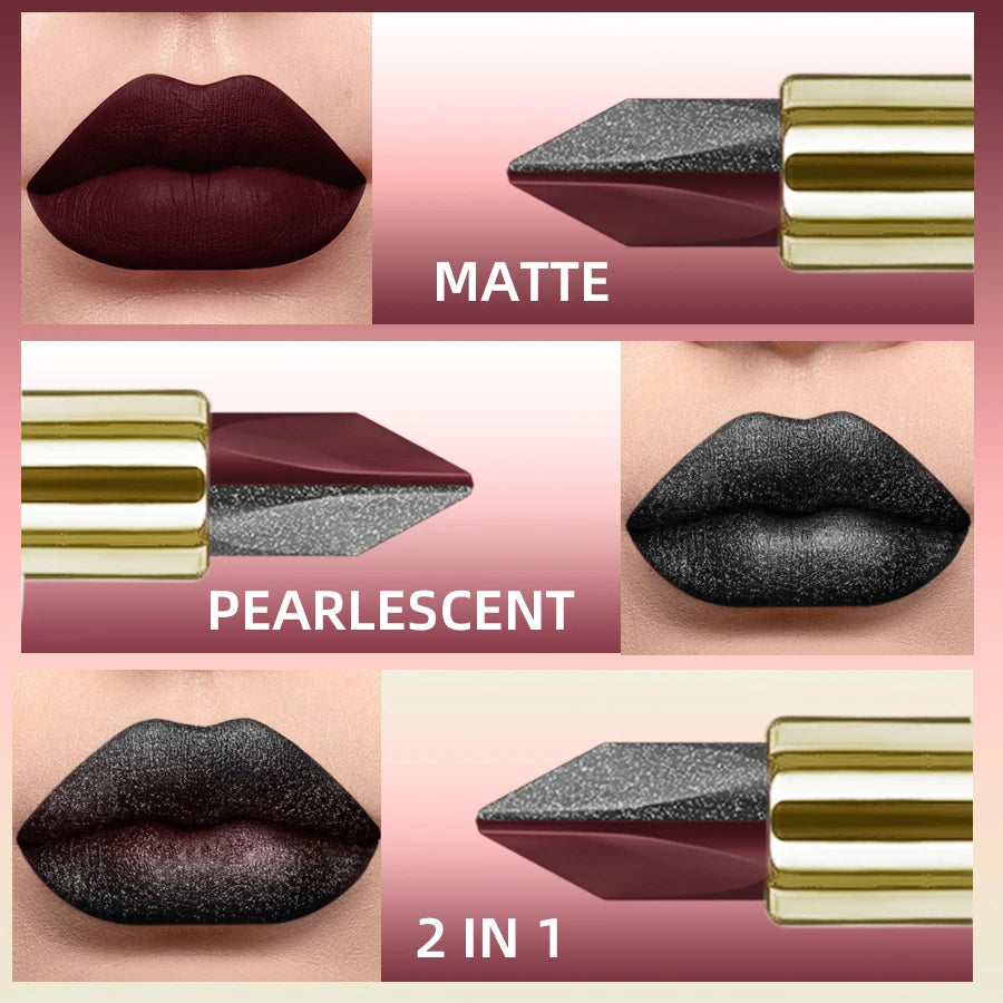 KAFURUX Two-Tone Glitter Matte Metallic Lipstick | Red & Black