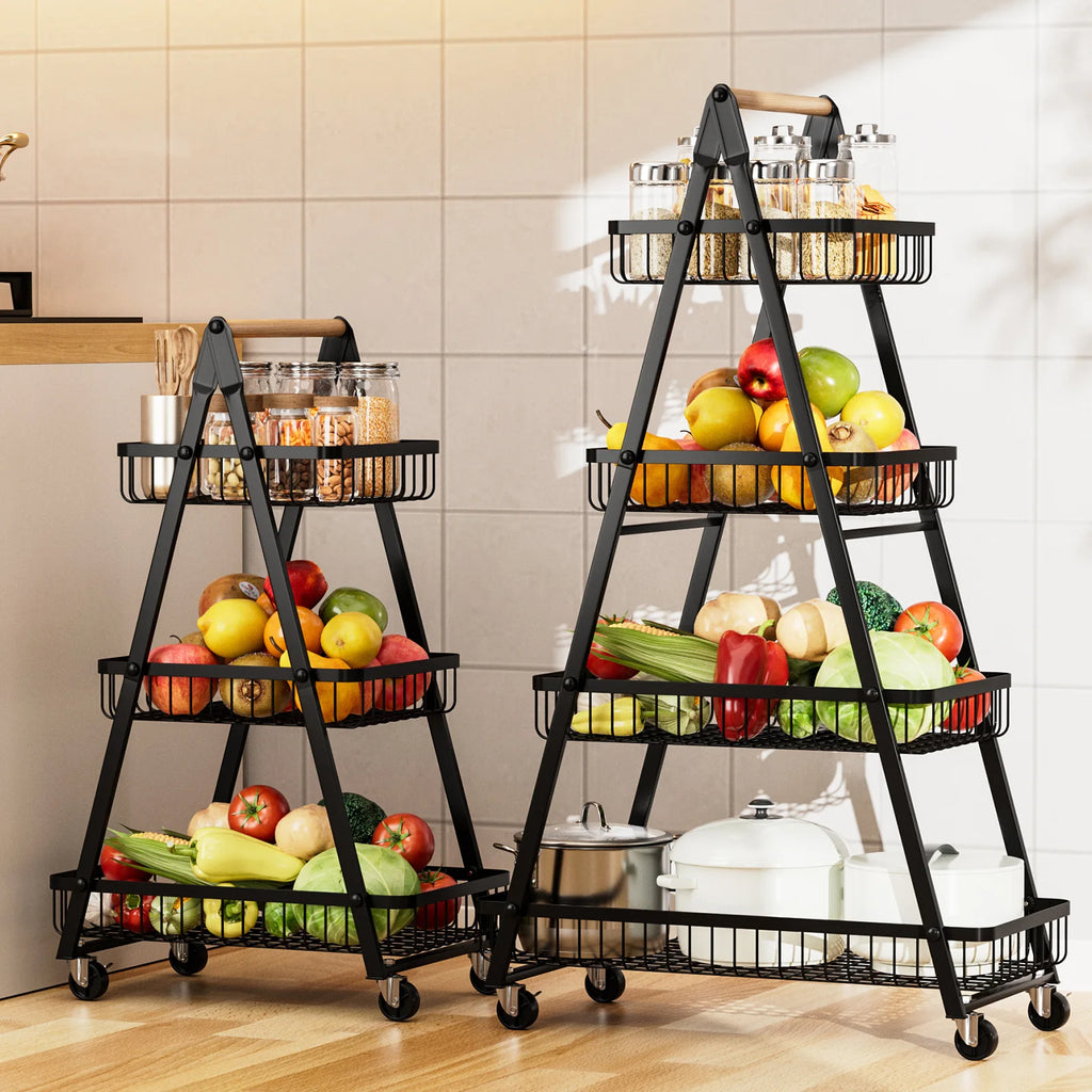 Kitchen rack Floor-to-ceiling multi-layer removable storage rack Household wooden pole trolley Vegetable basket Snack storage Oasis Select
