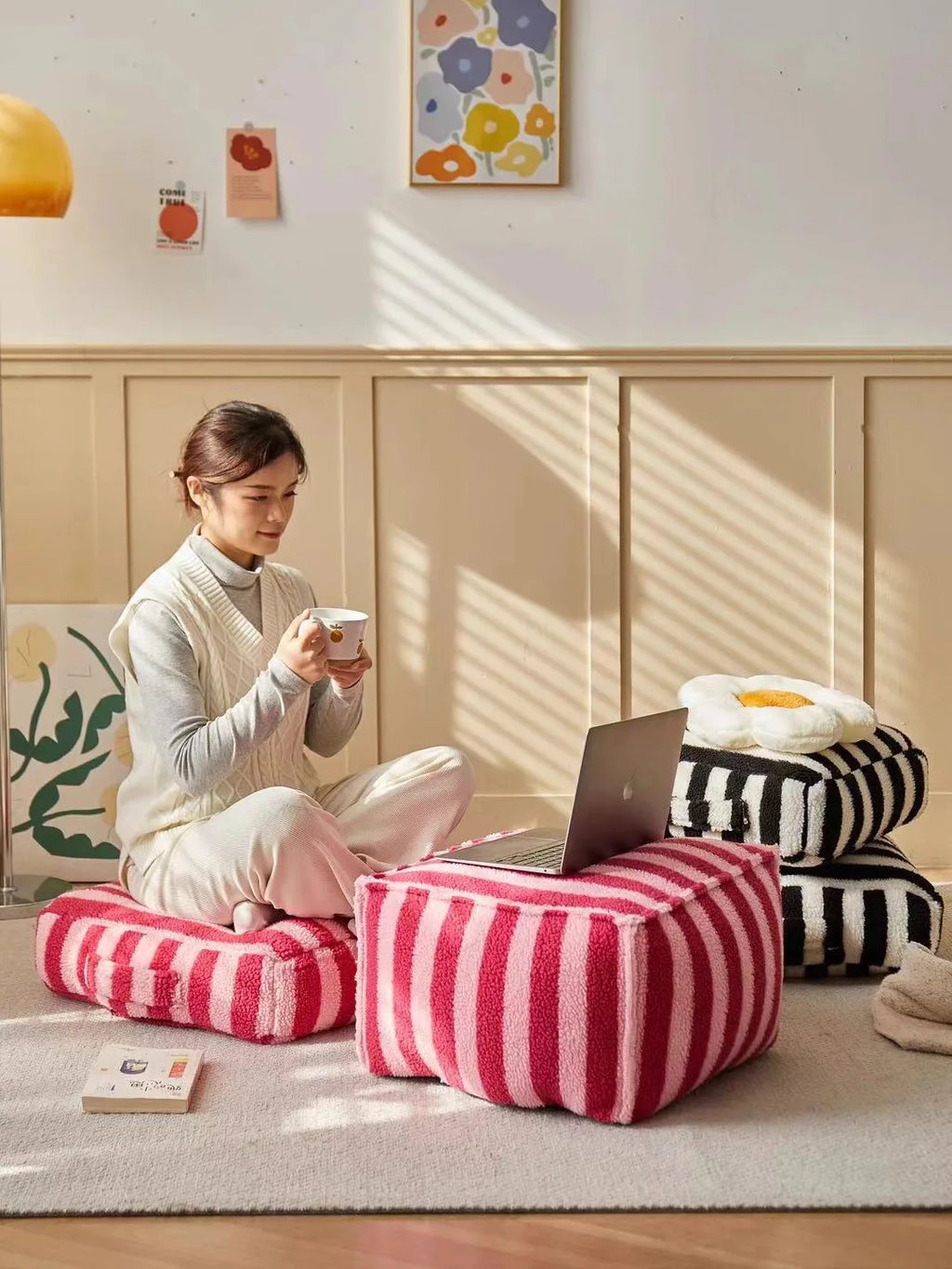 Pu Tuan sitting cushion on the ground, living room sitting cushion, household low stool, shoe changing stool, tatami small stool Oasis Select