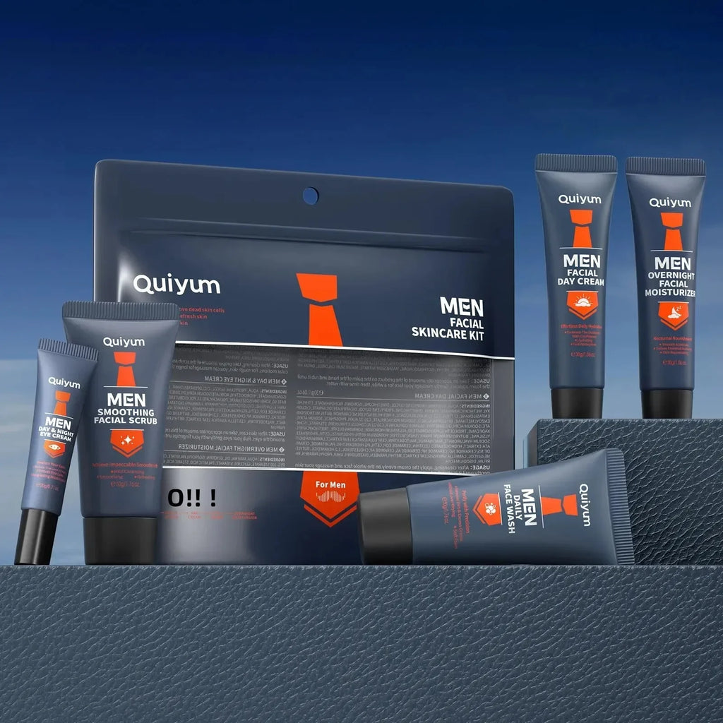 Professional Men Grooming Kit 5pcs Exfoliating Scrub Daily Moisturizer Day Night Cream Eye Treatment Set Healthy Skin Care Oasis Select