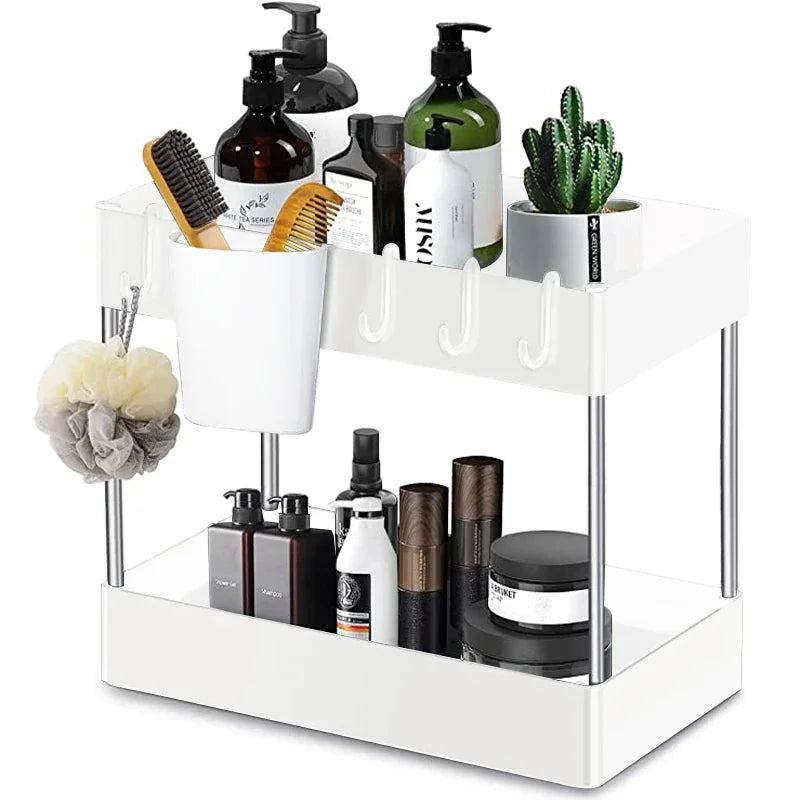 2 Tier Under Sink Organizer For Bathroom Kitchen Storage Sliding Drawer Pull Out Under Sink Cabinet Organizers Kitchen Organizer Oasis Select W-2 Tier-1 basket