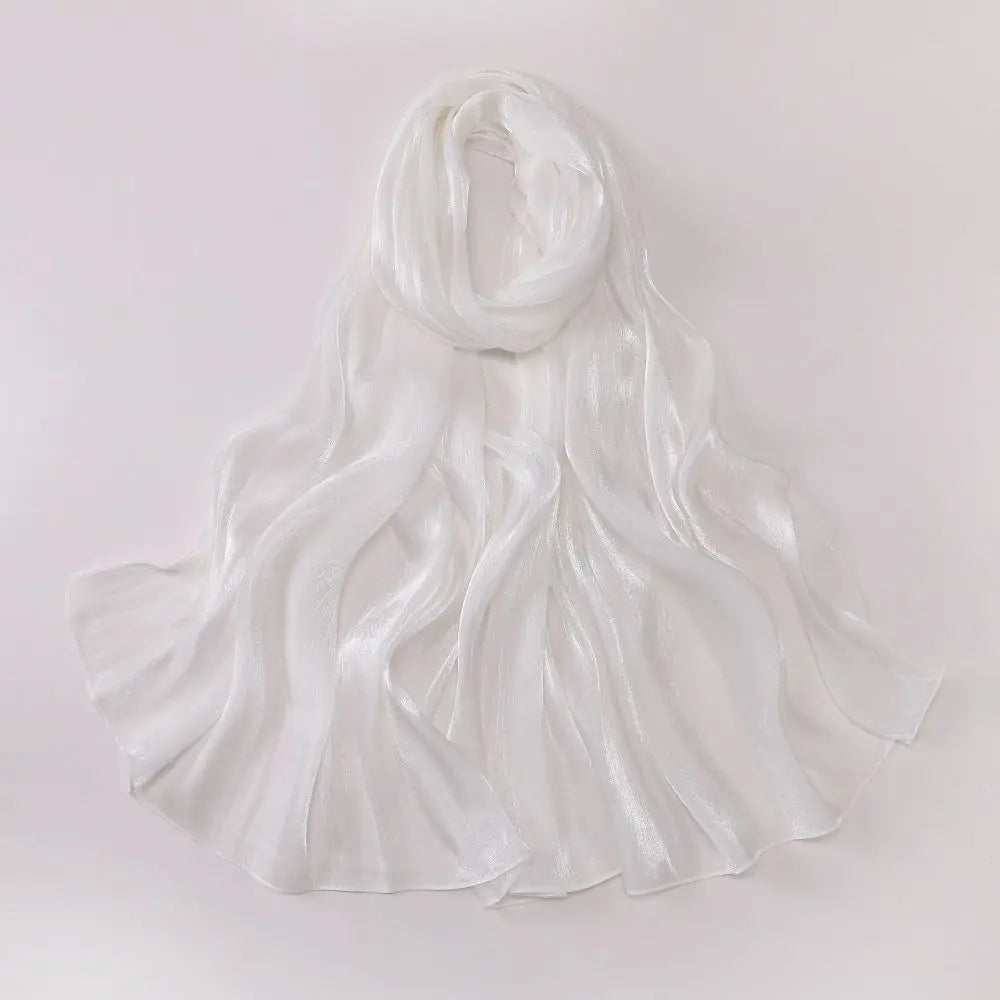 Fashion Solid Color Silk Scarf Chiffon Shining Chiffon Hijab Veil Soft Long Sunscreen shawl Outdoor Oasis Select