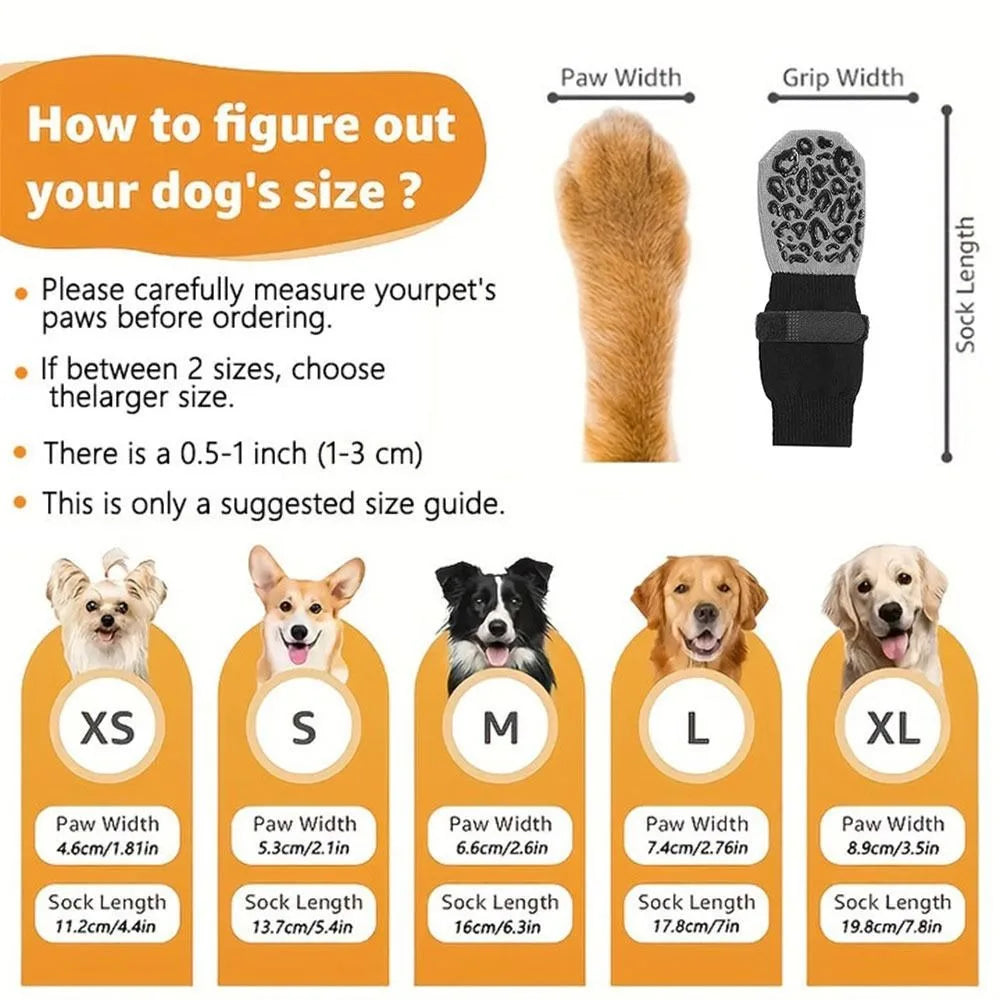 4PCS Anti-Slip Cozy Dog Socks Anti-Scratch Strong Grip Knitted Socks Adjustable Band Cotton Paw Protector Wooden Floors Oasis Select