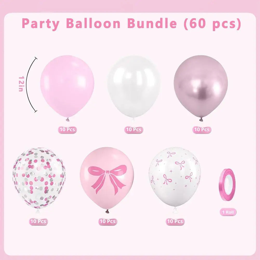 60/35/30pcs Bow Theme Latex Balloons 12 Inches White Pink Bowknot Print, for Girls Birthday Party Baby Shower Wedding Decor Oasis Select