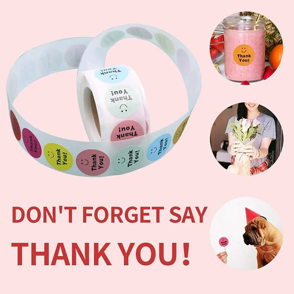 500 Pcs Thank You Stickers 8 Designs Colorful Smiley 1 Inch Thank You Stickers for Packaging Thank You Stickers for Baking Oasis Select