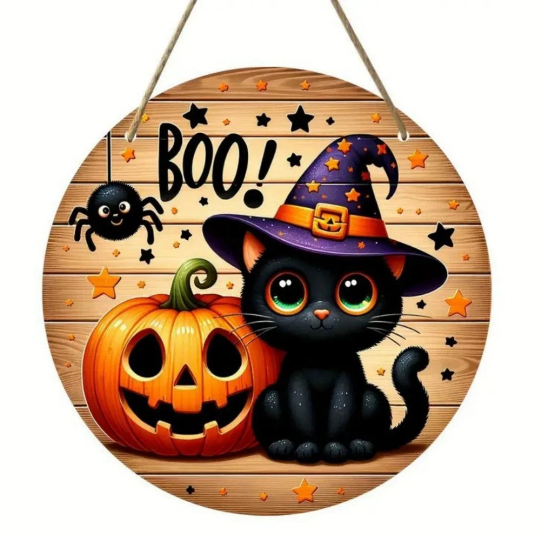 Halloween Wooden Wreath Logo Retro Pumpkin Head Horror Art Decoration Home Garden Courtyard Wooden Hanging Pendant Outdoor Props Oasis Select Style 10