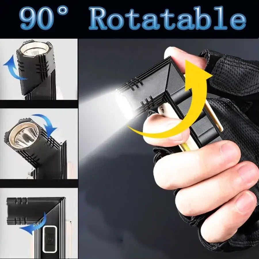 Super Bright LED Flashlight Rechargeable 5 Modes Work Light 90 Degree Twist Rotary Clip Tactical Flashlights Waterproof Torch Oasis Select