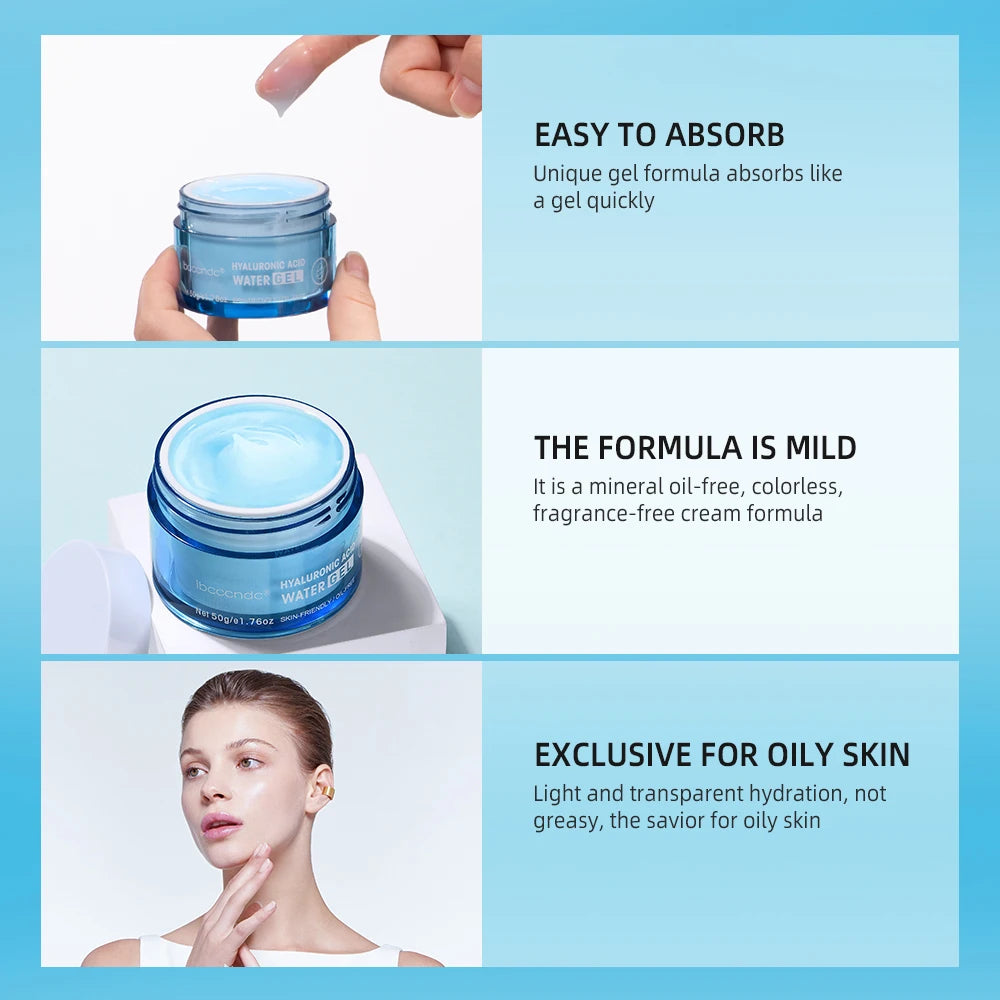 Hyaluronic Acid Hydrating Water Gel/Moisturizing Facial Cream Daily Face Moisturizer for Dry Skin Improve Dryness 50g Oasis Select