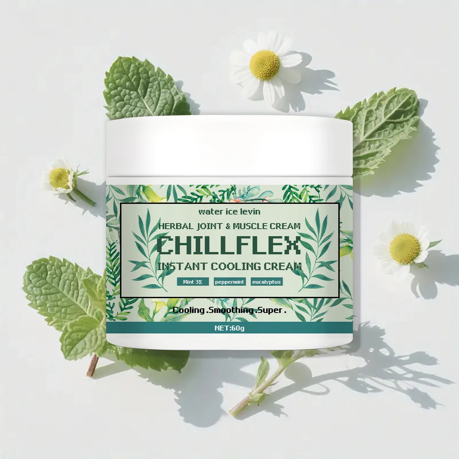 Water Ice Levin CHILLFLEH Cream: Instant Cooling Herbal Relief with Mint & Eucalyptus for Joints & Muscles. 60g. Oasis Select