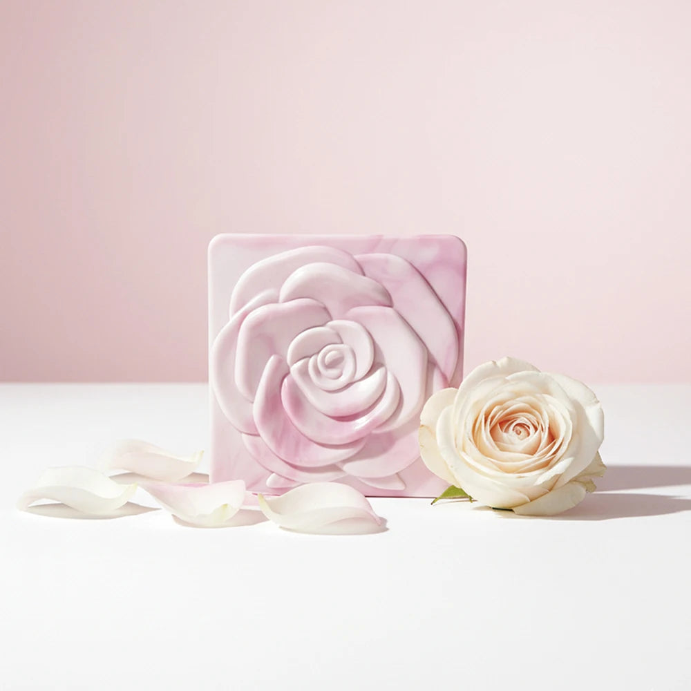 7cm Square Rose Mirror with Storage Bag Lady Portable Handheld Folding Mirror Dressing Table Makeup Accessories Oasis Select