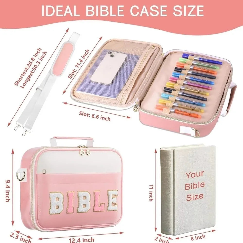 Portable Bible Cover Case Dustproof Large-capacity Bible Carrying Bags with Shoulder Strap Multilayer Book Storage Bag Women Oasis Select