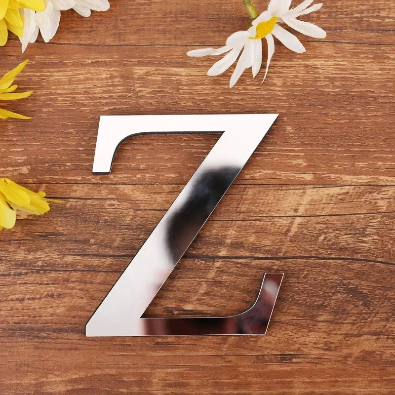 Silver Letter Acrylic 3D Mirror Wall Sticker Home Decor Alphabet
