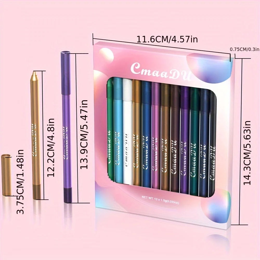 CmaaDu 12 Pcs Set of Waterproof Eyeliner Pens with Shimmering Effects - Includes Eyeshadow Durable and Easy to Color Highlighter Oasis Select