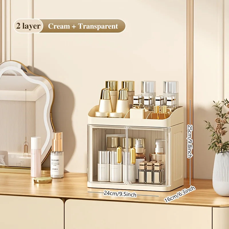 1pc Cosmetic Storage Box, Transparent Door Display Cabinet with Lipstick Holder, Magnetic Closure Design. Oasis Select B3