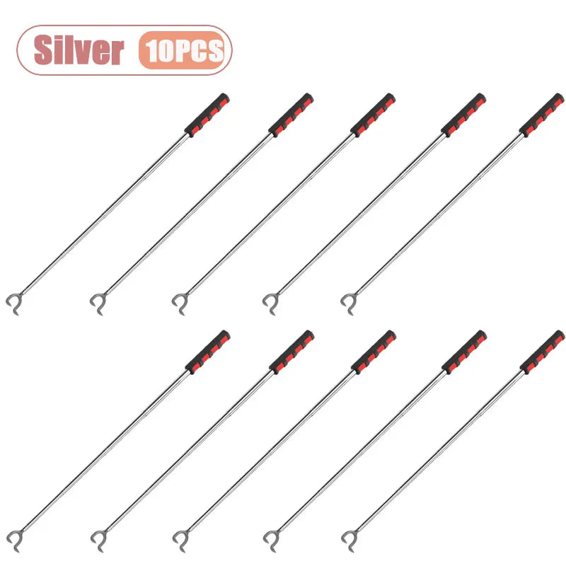 1-10PCTelescopic Mushroom Picking Tool Adjustable Foraging Rake for Wild Camping Hiking Portable Lightweight Outdoor Oasis Select Silver-10PCS