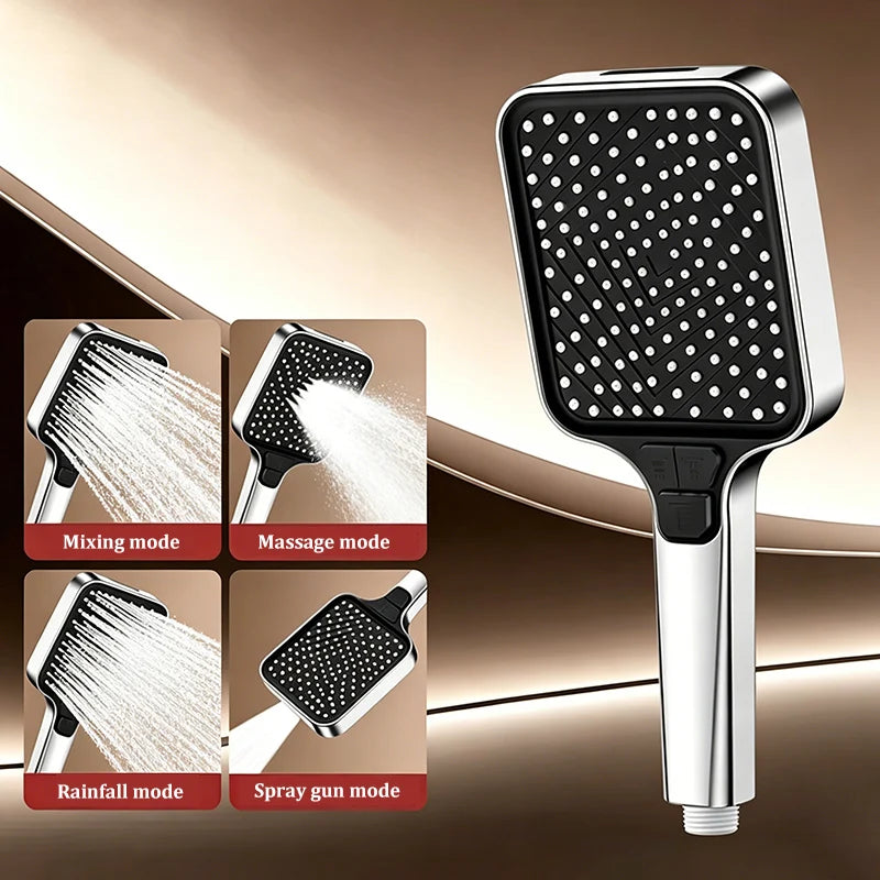 4-Mode Square Handheld Showerhead – High Pressure & Rainfall