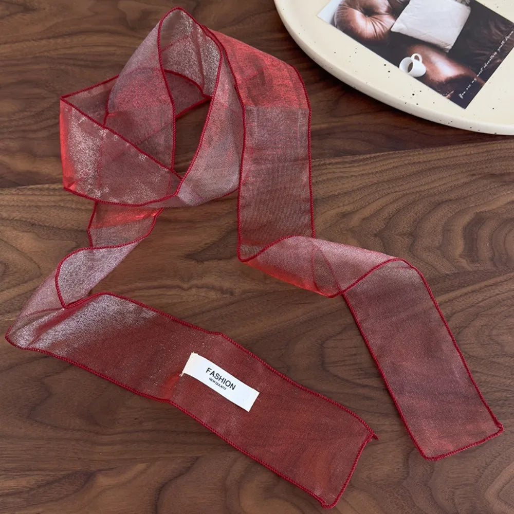 Decorative Solid Color Silk Scarf Y2K Thin Organza Headscarf Narrow Scarf Beach Oasis Select Red