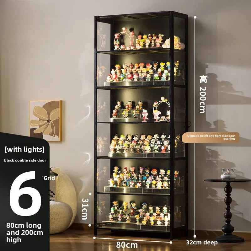 Luxury Glass Door Solid Wood Figure Blind Box Model Dust-proof Display Cabinet Design Model Cabinet Storage Storage Cabinet Oasis Select Black 6-80