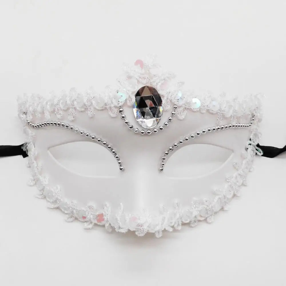 Dance Party Diamond Venetian Mask Feather Flower Wedding Carnival Performance Costume Sexy Lady Mask Masquerade Christmas Oasis Select White1