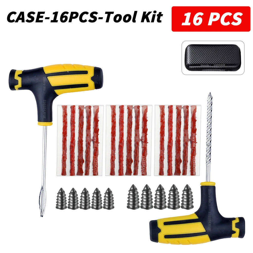 Car Tire Repair Kit Puncture Plug Tools Tyre Puncture Emergency for Universal Tire Strips Stiring Glue Repair Tool Kit Oasis Select CASE-16PCS-Tool Kit