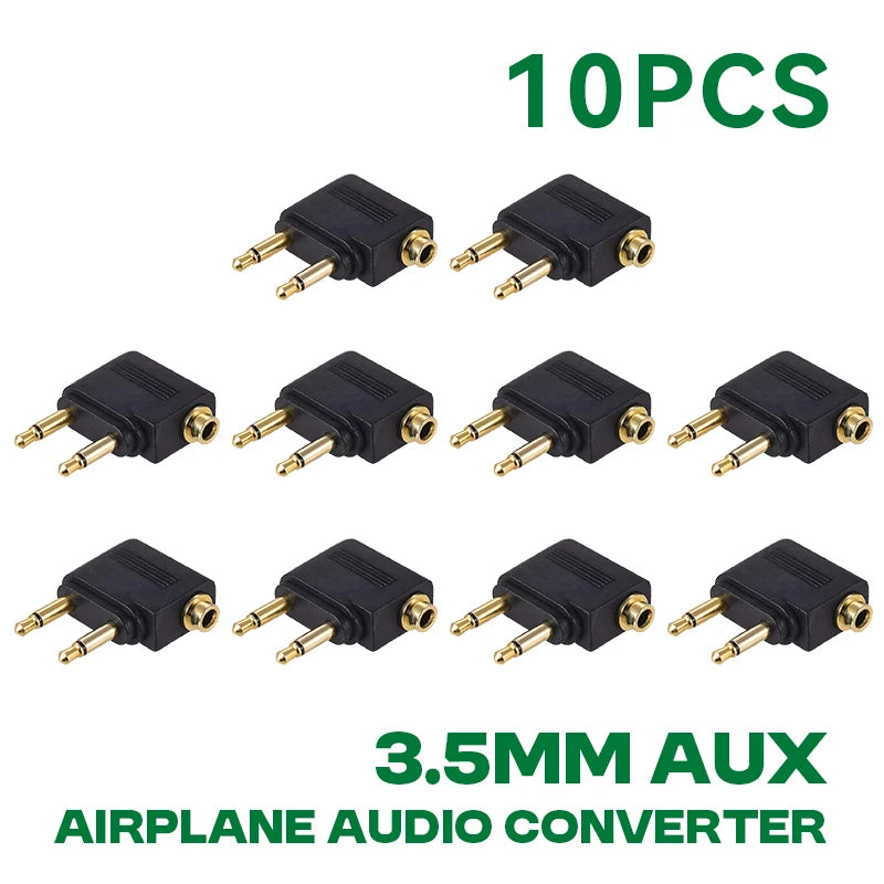 Wholesale 1-10PCS/Lot 3.5MM AUX Airplane Audio Converter Airline Aircraft Headphone Plug Jack Audio Adapter For Aircraft Travel Oasis Select 10PCS Black