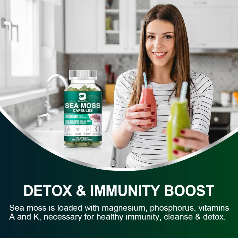 BEWORTHS Organic Sea Moss Pill for Intestinal Health & Immune Support Thyroid Support Skin, Joint Health Support Anti-Aging Oasis Select