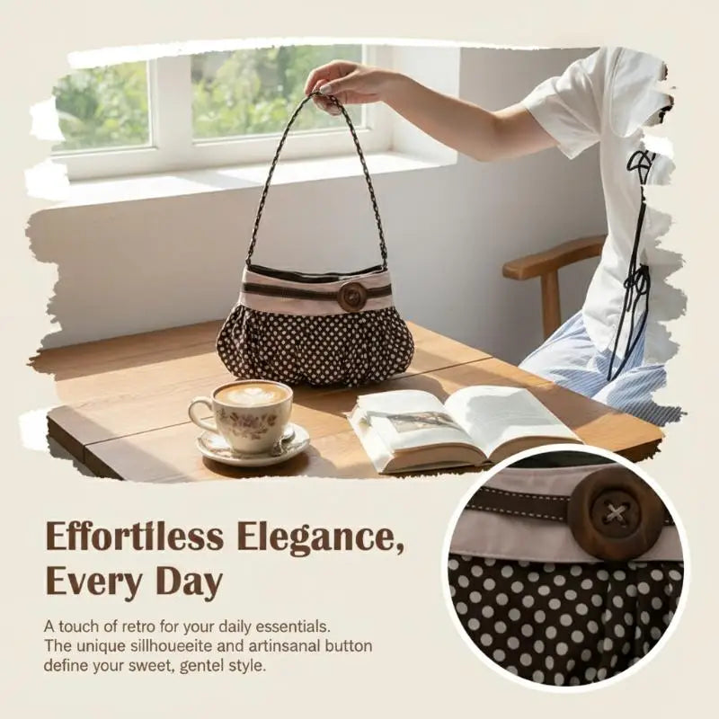 Retro Polka Dot Underarm Bag Cute Pleated Cloud Bag Wooden Button-decor Handbag Casual And Versatile Commuter Shoulder Bag Oasis Select