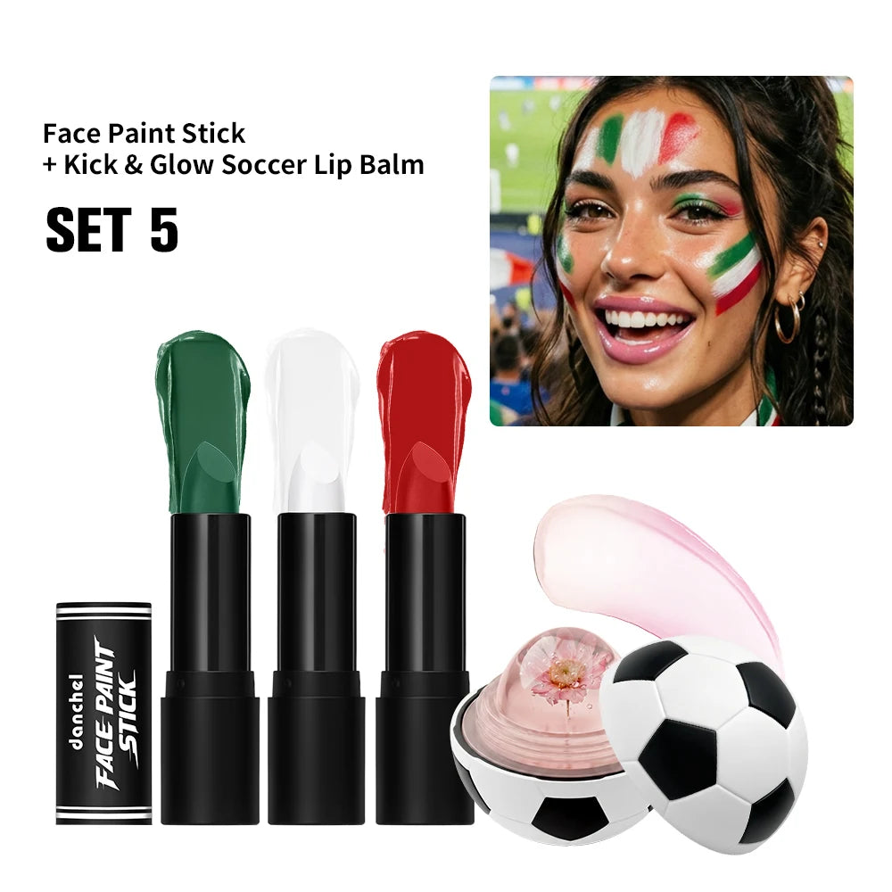 Face Paint Stick & Lip Balm Combo Waterproof High Colored Paint Stick for Cosplay Parties Sports Game Halloween Festivals Makeup Oasis Select SET 5