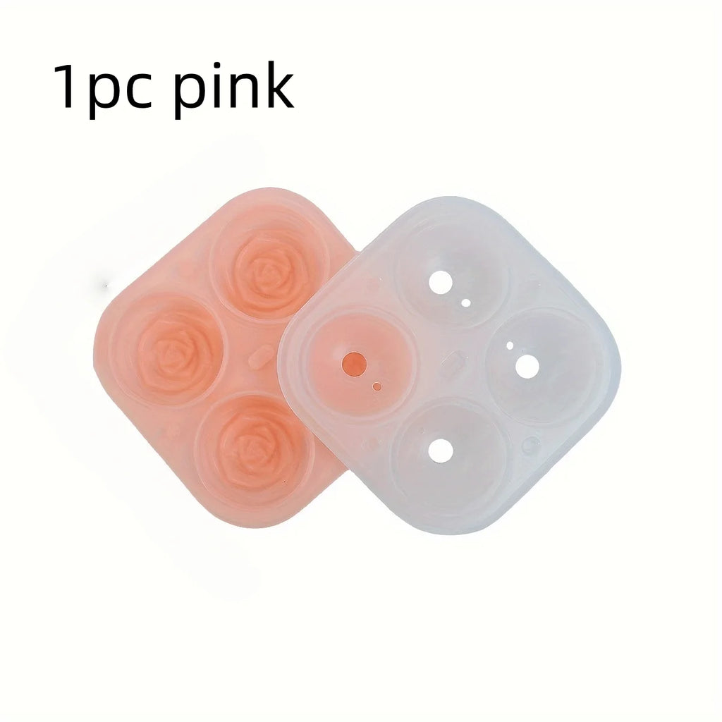 1pc Rose Shape Ice Cube Mold 4 Grids, Multifunctional Tray for Chocolate Jelly Candy Ice, DIY Party Supplies for Kitchen Bakery Oasis Select pink