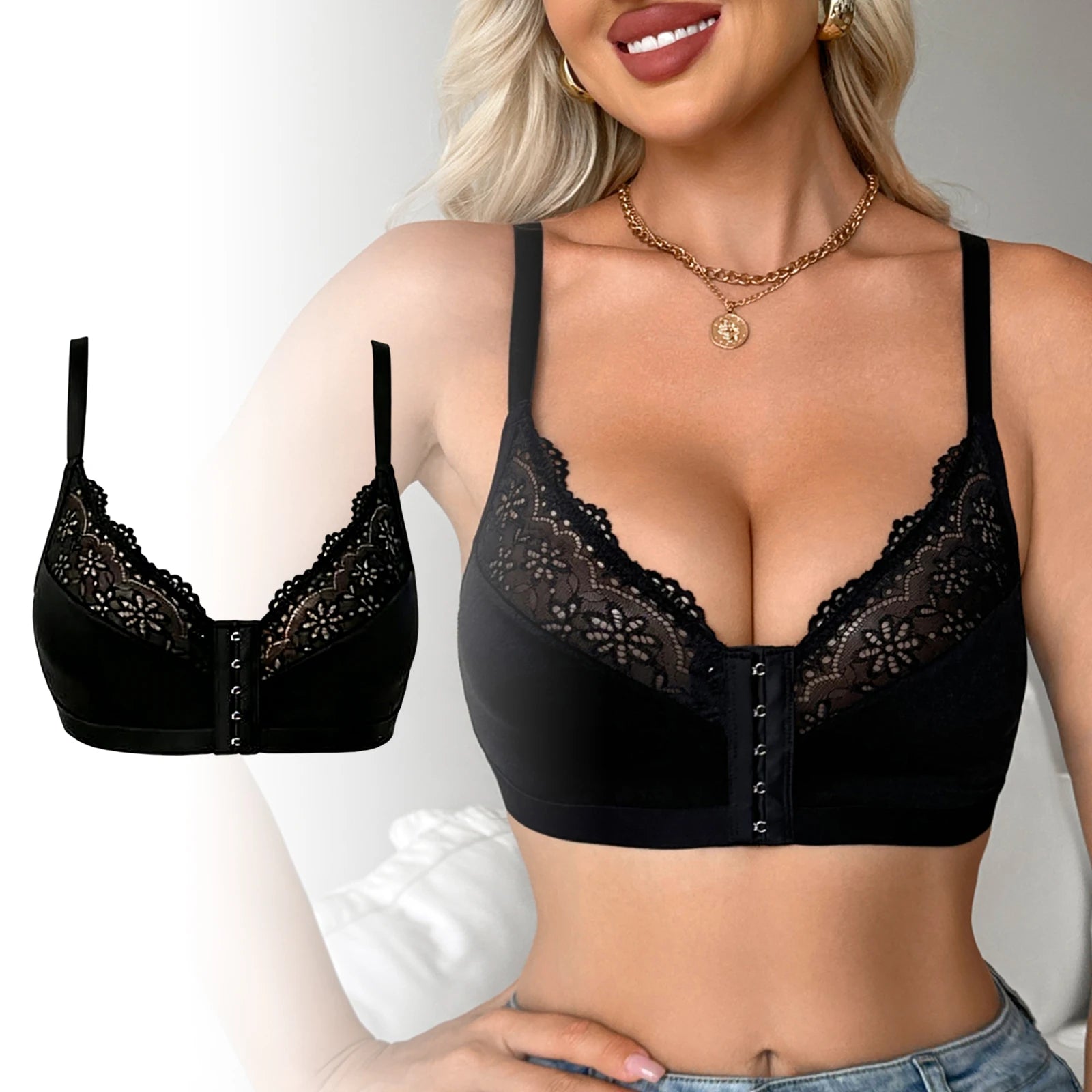 Lace Front Clasp Wire-Free Push-Up Bra | Everyday Comfort Lace Push-Up Bra Oasis Select