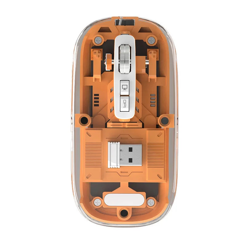 3 Modes Wireless Bluetooth Transparent Gaming Mouse DPI Adjustable Rechargeable Battery Display Silent Mice for PC ipad Laptop Oasis Select Orange