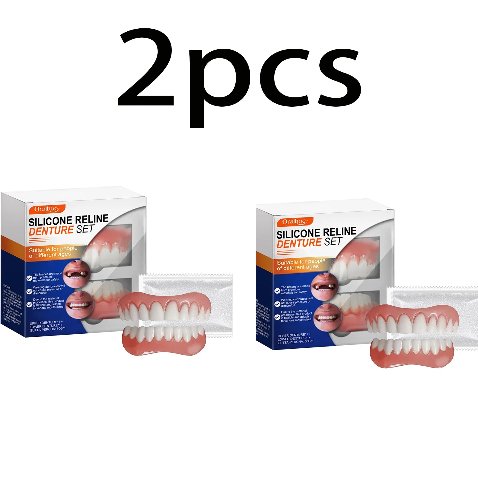 Silicone Denture Set Temporary Orthodontic Simulation Dental Braces Retainer Fake Tooth Straightener Alignment Oral Hygiene Care Oasis Select 2set boxed