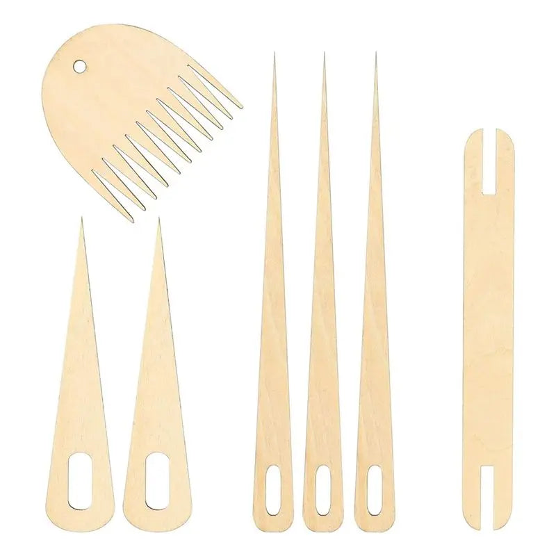 LIKE WISH 7Pack Wood Hand Loom Stick Set Include 1Pcs Wooden Shuttle 1Pcs Wood Weaving Comb Oasis Select wood color