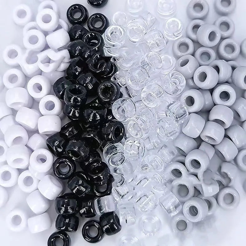 100Pcs Acrylic Pony Beads 6x9mm Bulk Plastic Large Hole Mix Pen Hair Kandi Beads for Friendship Bracelet Jewelry Making Braids Oasis Select Black White
