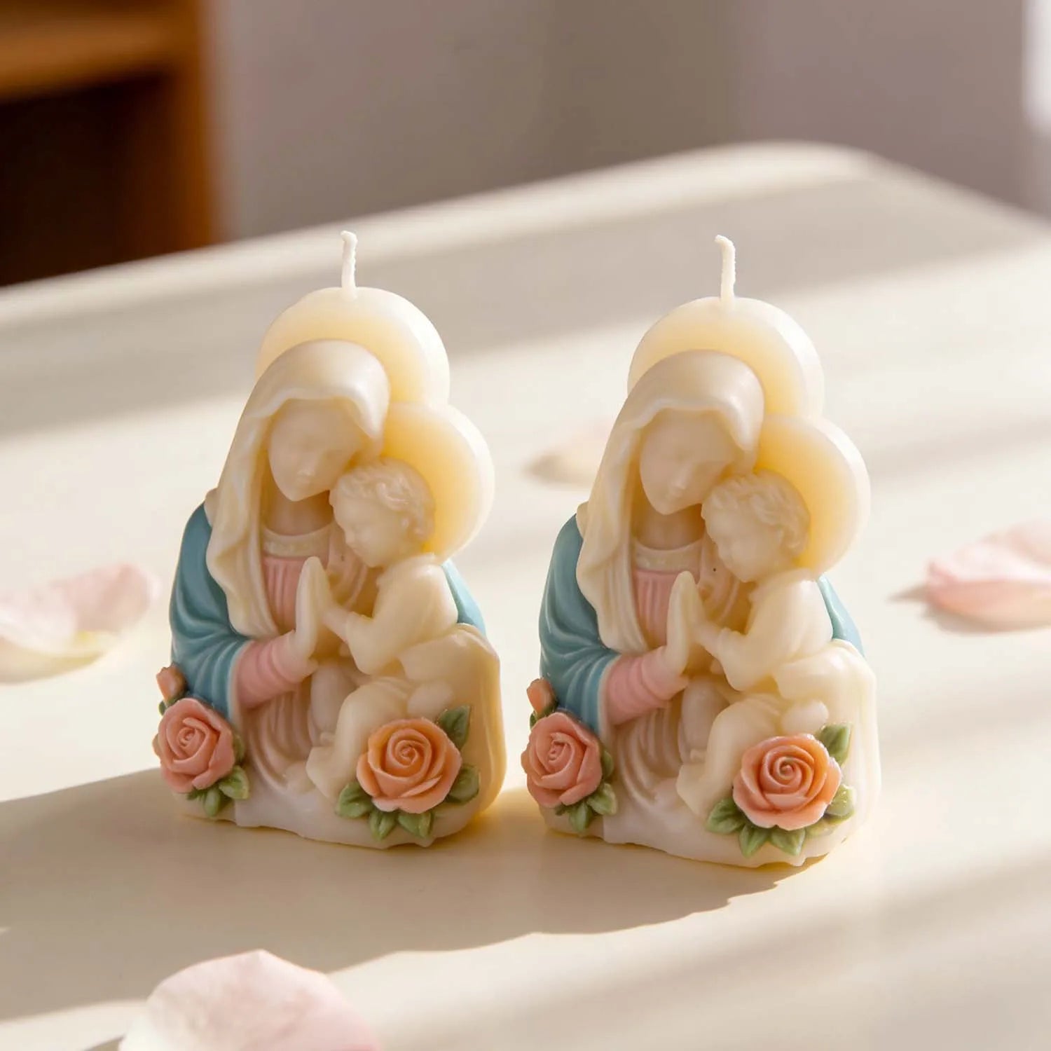 Virgin Mary Baby Jesus Silicone Mold 3D Religious Candle Soap Resin Mold Rose Accents Sacred Heart Easter Christmas Home Decor Oasis Select
