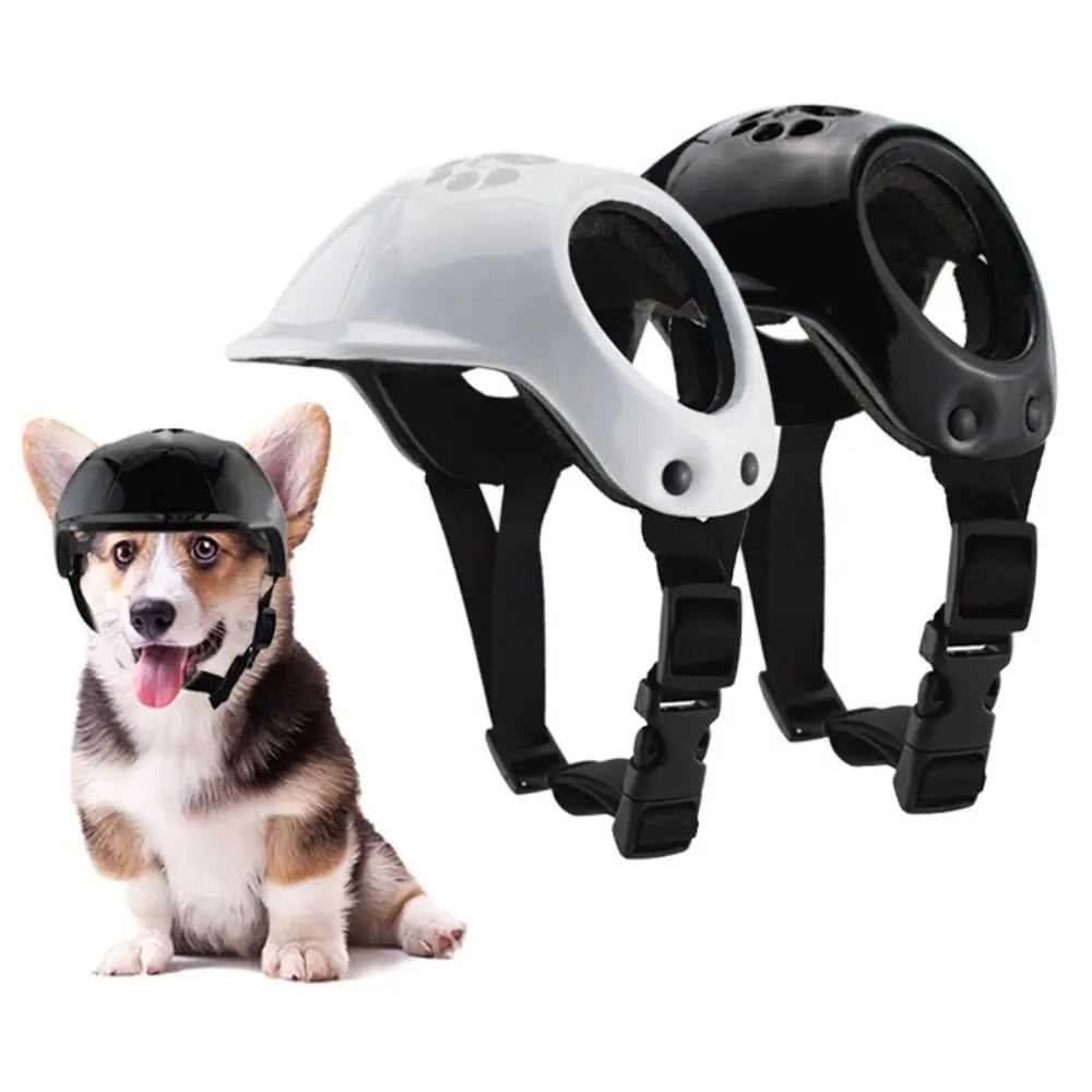 Plastic Pet Dog Helmets With Ear Holes Solid Color Pet Motorcycle Headgear Handsome Adjustable Straps Pet Locomotive Helmet Cat Oasis Select